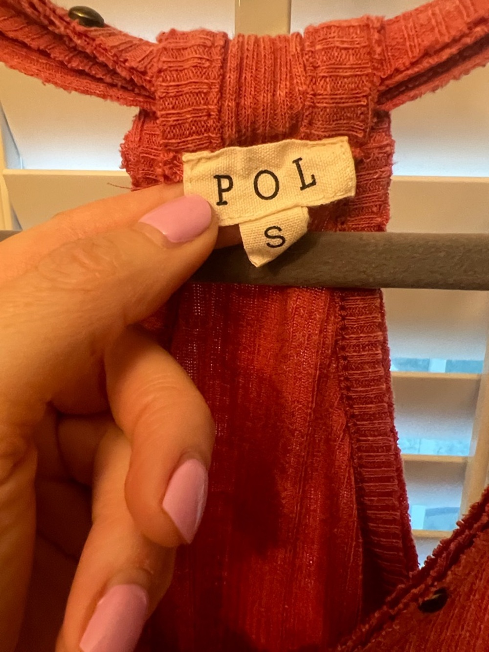 POL Ribbed One-Piece in Rust Orange with Stud Trim - Picture 2 of 5